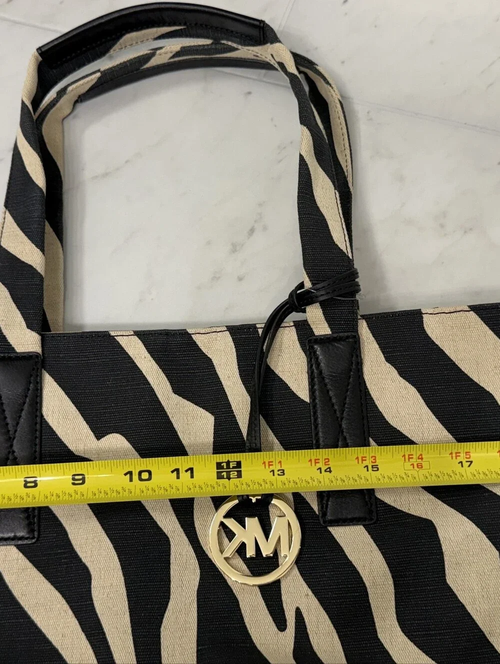 Michael Kors Black & Beige Zebra-Print Tote with MK Charm - Picture 10 of 11